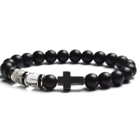 Cross Bracelet,Onyx Bracelet,Gemstone Bracelet,Pray,Gift - Picture 1 of 1